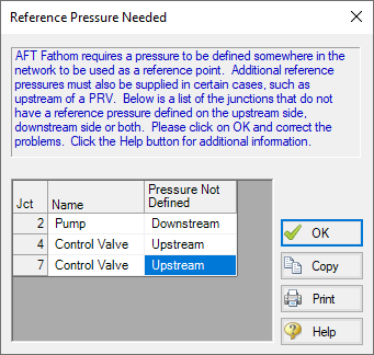 The Reference Pressure Needed window.